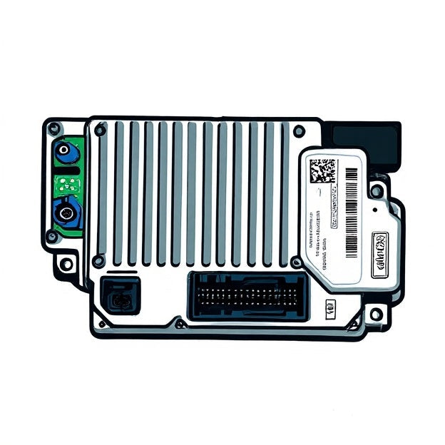 Electronic module with a ribbed design on a white background