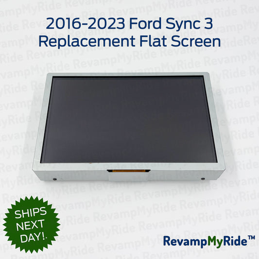 Ford Sync 3 replacement flat screen with branding on a white background