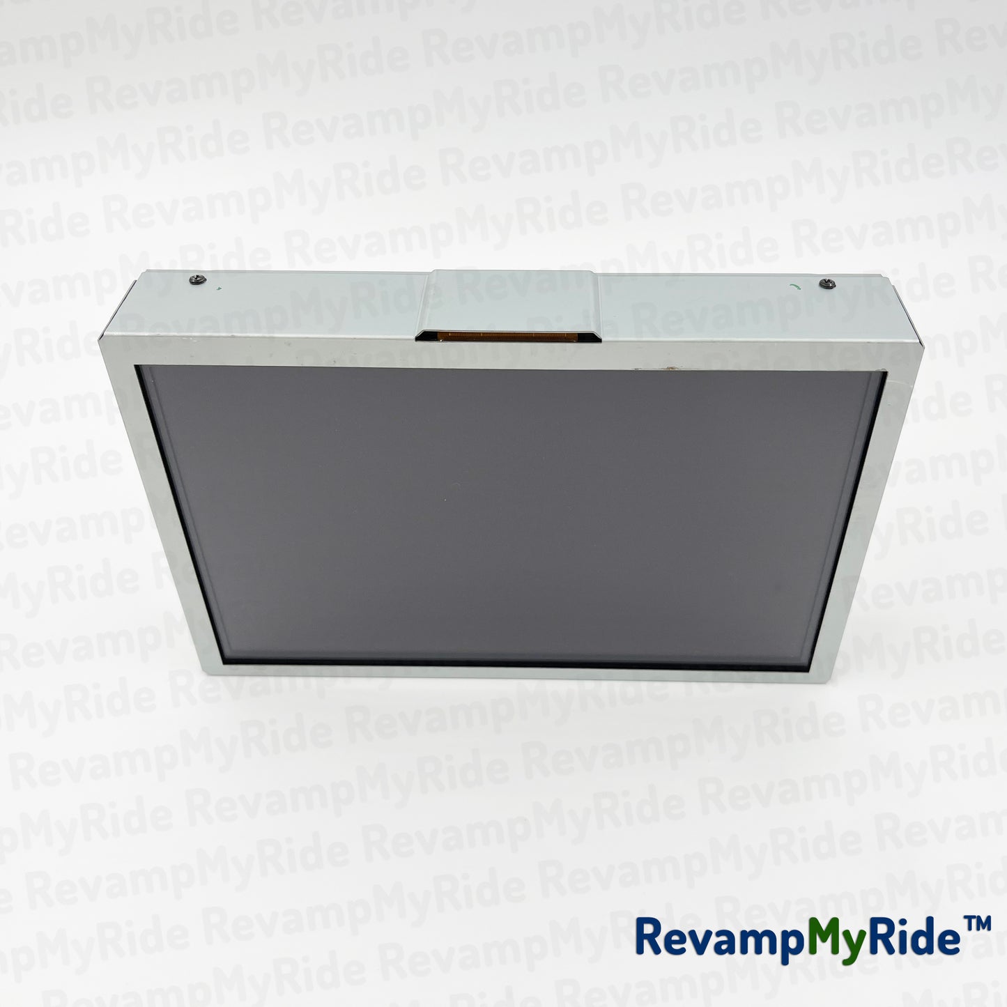 Rectangular metal box with a gray panel on a white textured background, featuring 'RevampMyRide' branding.