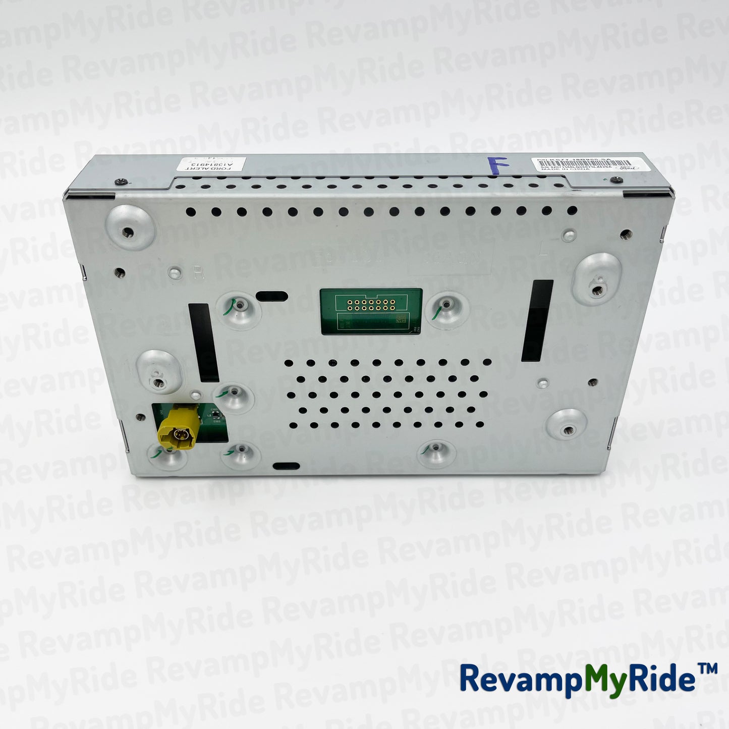 Back view of a electronic device with 'RevampMyRide' branding on a white background